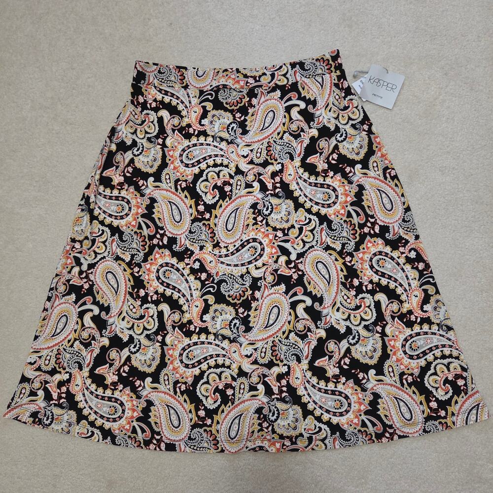 NWT Kasper PM Pull On Knee Length Paisley Flare Skirt